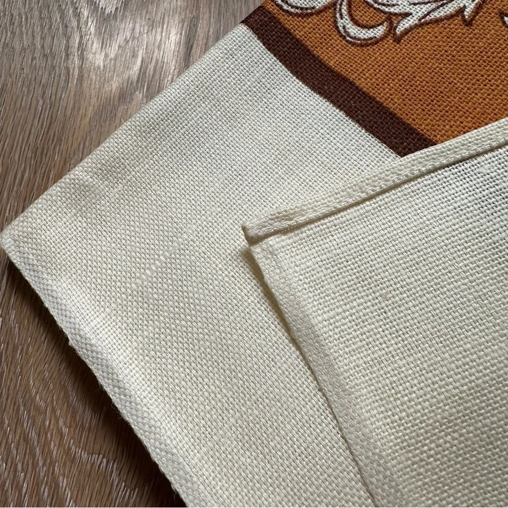 NOS Vintage Heritage Cotton Linen Rectangular Tablecloth Cream Brown - 51